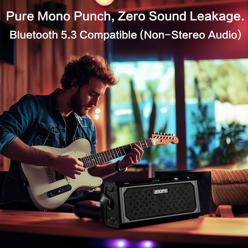 Ulumac Aroma Portable 10W Mono Electric Guitar Practice Amp with Bluetooth 5.3 & OTG Direct Recording, 5-Channel Reverb/Delay Effects, 20 Drum Rhythms, Headphone Jack, 5.5H Working (No Stereo Output) - Image 5